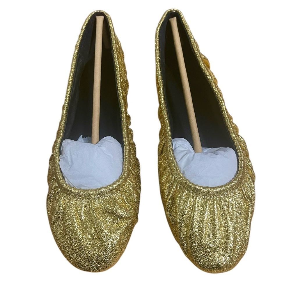Rebecca Minkoff Women's Metallic Gold Ruched Ballet Flat Shoes sz 9.5 NIB